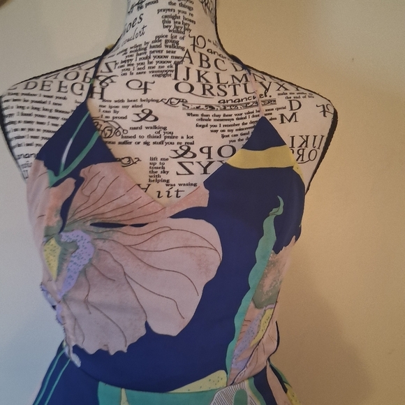 Lulus Hours of Flowers Blue Multi Floral Lace-Up Tiered Midi Dress Size XS - Picture 5 of 13